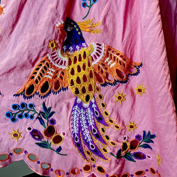 Farm Rio Richelieu Crossed Front Midi Dress Medium Pink Embroidered A Line - Picture 4 of 16